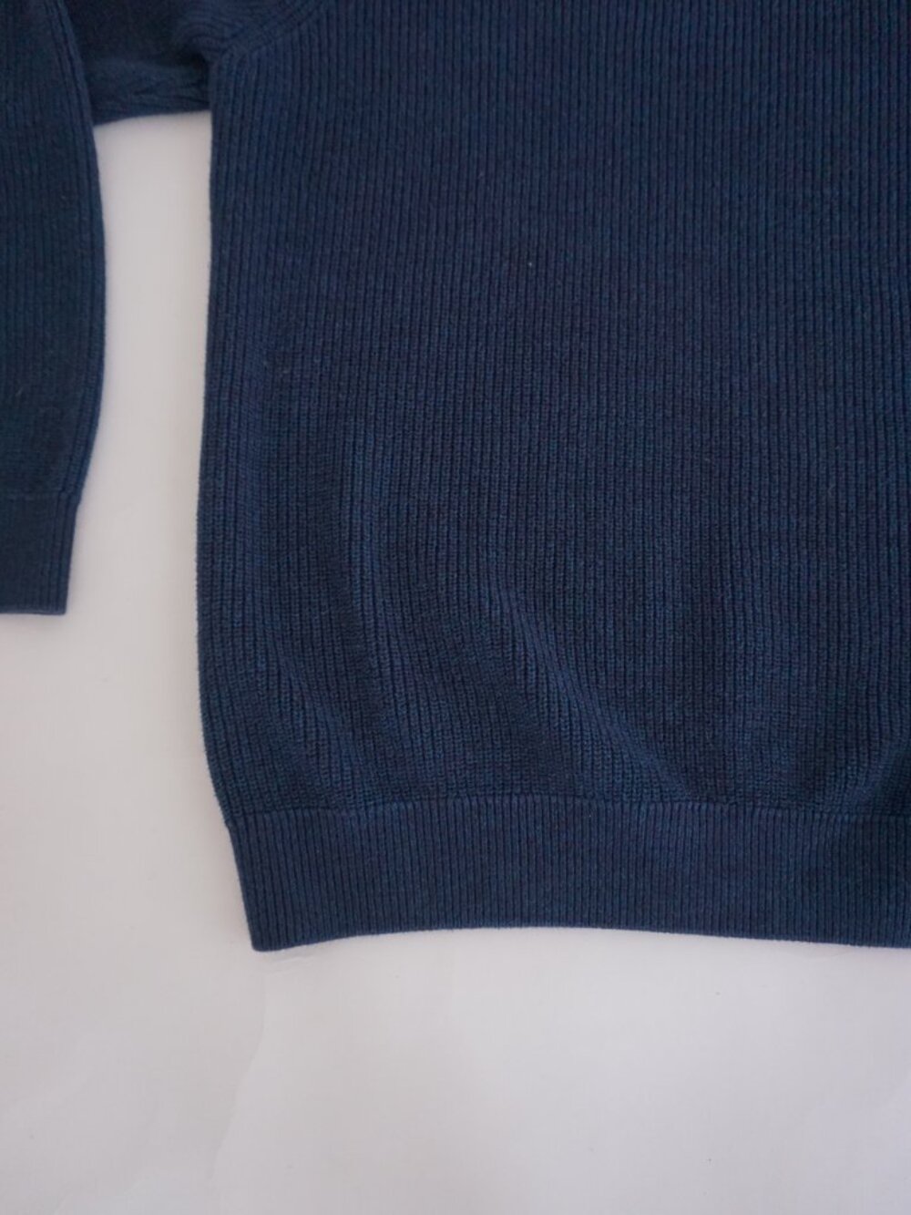 Denver Hayes Navy Rib Knit Minimalist Crewneck Pullover Sweater Cotton Blend L - Picture 7 of 9